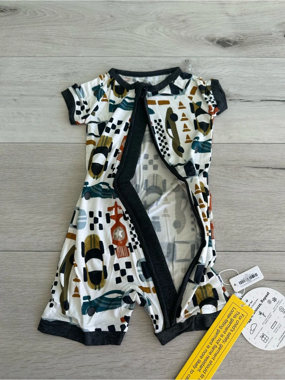 Little Sleepies Fast Lane Shorty Zippy White/Black 12-18 Month NWT IN PACKAGE